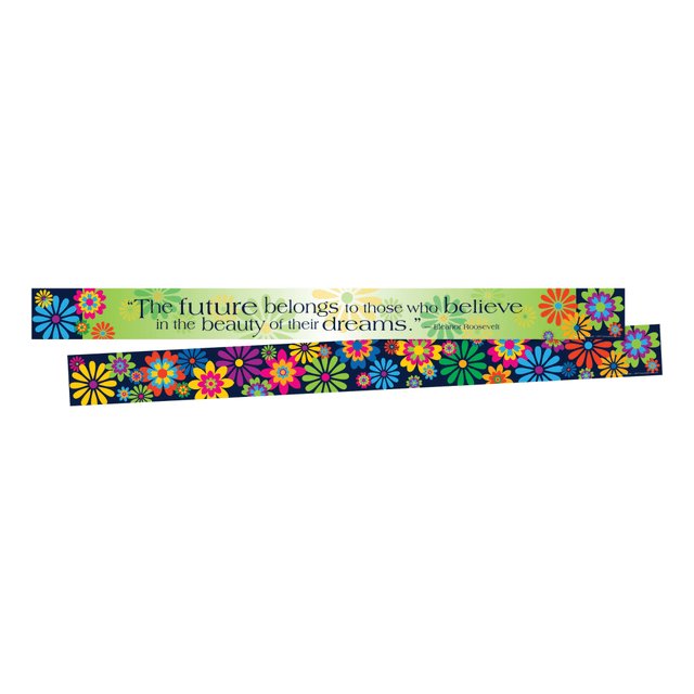 Creating an inviting classroom is an easy way to engage students. This colorful set comes with 3in x 35in pieces that can be used to decorate your bulletin board, whiteboard or door frame.  Surround your bulletin board, window or door frame or desk area with these colorful, decorative strips.  Made of durable cardstock to last the entire academic year.  Double-sided design with coordinating prints.  Includes 3in x 35in strips.  Includes enough strips to offer 70ft of border.