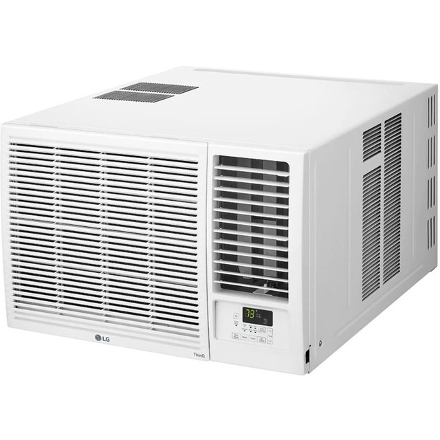 Fits window openings:  29ft-41inW x 18inH  4-way air deflection  User friendly digital control panel and remote control  Estimated cooling area: 1,440 sq. ft. / Room size: 40 ft. x 36 ft.  24-hour on/off timer  Smartphone control with LG ThinQ technology.  Power failure auto restart  Voice control works with Amazon Alexa or Hey Google  2 cooling/heating and fan speeds  23,000 BTU cooling / 11,600 BTU heating  This product is heavy and/or oversized and may need more than one person to handle.