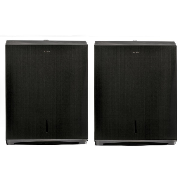 Stock up your restrooms with Alpine Industries Stainless Steel Brushed C-Fold/Multi-Fold Paper Towel Dispensers. The locking design helps to prevent tampering.  Durable stainless steel construction with a slanted top and bottom.  Accommodates up to 400 C-fold or 525 multi-fold towels.  Clear window on the front allows you to monitor the fill level.  Wide slot at the bottom of the dispenser allows for easy access.  Locking design helps prevent tampering and vandalism.  Mounting hardware included.  Backed by the manufacturers 1-year limited warranty.