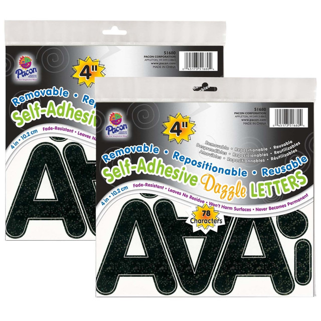 Make your messages pop with the Pacon Self-Adhesive Letters. These versatile letters are able to be moved and re-positioned for all your signage needs.  Durable, movable, and peel-off easily in most situations without leaving a residue.  Contains letters, numbers, punctuation marks and a blank page.  Letters are fade-resistant and acid-free.  Each pack includes 78 characters.