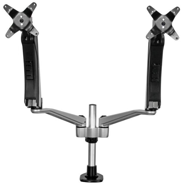 Durable steel and aluminum construction supports a weight capacity of 19.8 lb. (9 kg) per arm  Full-motion arms with articulation and spring-assisted height adjustment  Easy tool-less assembly, and interchangeable arms for flexible setup  Landscape-to-portrait display rotation (for use in portrait position, the mount supports ultrawide displays with max width of 50.8in/129 cm)  Create a dual-monitor setup, side by side (for up to 30? monitors) or stacked (for up to 24? monitors)