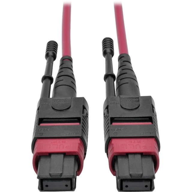 Magenta color for easy OM4 identification  12-fiber MTP/MPO connectors with 12x density of SC connectors  100% tested for low insertion loss and back reflection  50/125 OM4-rated multimode fiber  Push/pull tab connectors install/remove with one hand