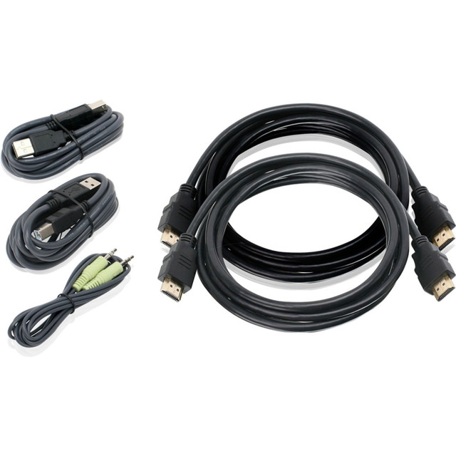 TAA Compliant  High Resolution: 3840 x 2160 @30Hz  USB 2.0 connectivity  Analog 3.5mm jacks for speaker support  Dual View HDMI USB KVM Cable Set with Audio