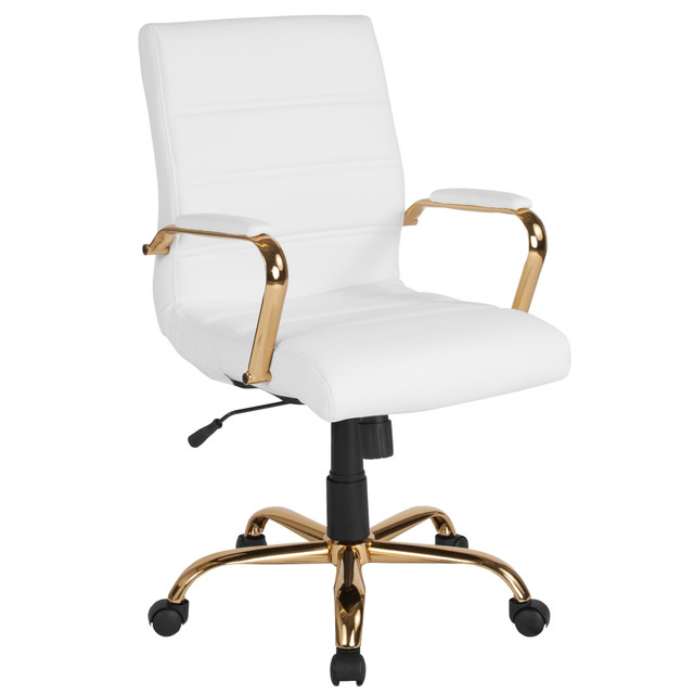When you need to focus and manage your workflow, you will be glad you are taking a seat in this adjustable office chair. Find the perfect seat height and tilt position to tackle your workload all day long. The LeatherSoft material helps provide the softness needed to keep you comfortable while still delivering durability for years to come.  40-3/4inH x 23inW x 24inD.  Weight capacity tested to support 250 lb.  Mid-back office chair.  Fire-retardant foam padding.  Leathersoft faux leather-upholstered office chair.  Lumbar support.  Waterfall seat.  Pneumatic seat-height adjustment.  Tilt lock and tilt tension adjustments.  5-star chrome base with dual-wheel casters.  Assembly required.  Tested to meet ANSI/BIFMA Performance Standards - Manufacturer testing has been conducted on this product to meet specific performance requirements and safety standards set forth by the American National Standards Institute (ANSI) and the Business and Institutional Furniture Manufacturers.  Faux Leather is a synthetic material. See specs for details.