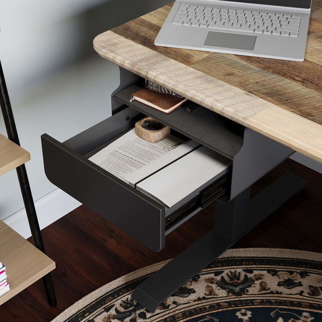 The VARI Undermount Storage Shelf increases your desk storage space without taking up room on your desk. The shelfs interior is lined with PET felt that is gentle on contents.  Durable steel construction.  Features a PET felt lining to help protect contents.  Straightforward installation.