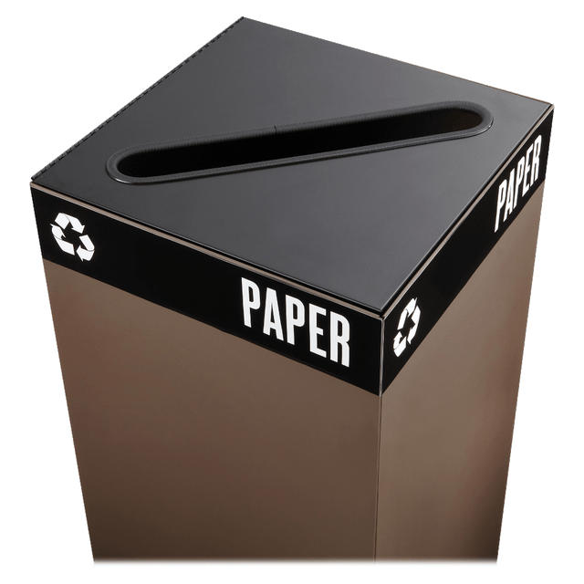 Mix and match to fit your offices recycling needs  Hinged top has opening specifically designed to accept the recyclable where facilities exist of your choice.  Includes decals designed to segregate waste and recyclable where facilities exists. Base and tops are sold separately - individualize your recycling system.  GREENGUARD certified - certified for low chemical emissions: UL.COM/GG - UL 2818. Ranked in two tiers: Certified and Gold.  Less harsh chemicals - made with fewer harsh chemicals, or safer chemicals than typical alternatives, helping  reduce your use of and exposure to substances that may be more harmful to your health and the environment.