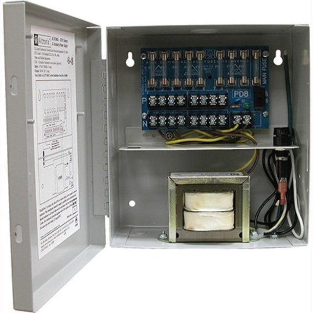 24VAC @ 3.5A or 28VAC @ 3A, fused outputs.  UL and cUL listed, CE approved.  8 Output CCTV Power Supply.