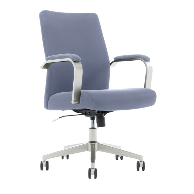 On busy workdays, theres no time to be uncomfortable. The Serta SitTrue Devara Mid-Back Manager Chair is crafted with a SitTrue seat, which boasts coil and memory foam support to provide robust comfort to keep you feeling focused and fresh. Whether you prefer to sit upright or recline as you type, the comfortable computer chairs pneumatic seat-height adjustment and tilt tension knob allow you to find your optimal seating position.  Adjustable desk chair with faux leather upholstery.  Heavy-duty metal base.  SitTrue seat construction with coil and memory foam support.  Desk chair boasts pneumatic seat-height adjustment with lockout feature.  Tilt tension knob.  Recommended for performance use 6-8 hours per day.  Weight capacity tested to support 275 lb.  Backed by the manufacturers 5-year limited warranty.  GREENGUARD certified - certified for low chemical emissions: UL.COM/GG - UL 2818. Ranked in two tiers: Certified and Gold.  Tested to meet ANSI/BIFMA Performance Standards - Manufacturer testing has been conducted on this product to meet specific performance requirements and safety standards set forth by the American National Standards Institute (ANSI) and the Business and Institutional Furniture Manufacturers.  Less harsh chemicals - made with fewer harsh chemicals, or safer chemicals than typical alternatives, helping  reduce your use of and exposure to substances that may be more harmful to your health and the environment.  Faux Leather is a synthetic material. See specs for details.