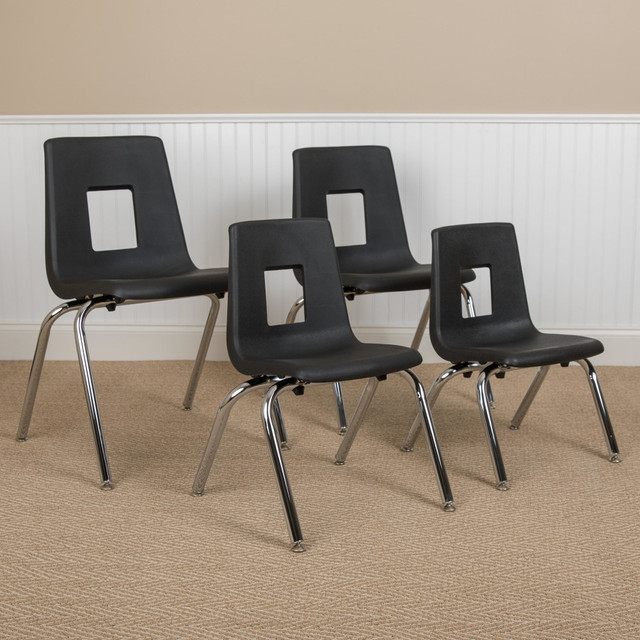 The Flash Furniture Advantage Student Stacking School Chair is ideal for use in schools and classrooms. The high-density polypropylene seat shell provides UV, heat and cold protection, while the 18 gauge steel frame offers sturdiness.  Space-saving Stackable Classroom Chair  Stack Quantity: 12  High-density Polypropylene Seat Shell with UV, heat and cold protection  18 Gauge Steel Frame  Non-corrosive chrome plated frame finish  Nylon tipped, Self-Leveling Glides protect delicate surfaces  Recommended for Preschool - Kindergarten Ages  Meets all ANSI/BIFMA and SGS structural test requirements for student stack chairs  BIFMA Approved for Toxic Emissions  ANSI/BIFMA Compliant - This product has been tested and verified for compliance with rigorous performance requirements and safety standards related to specific furniture products.