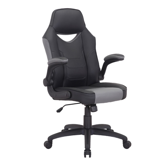 You can stay comfortable as you work in this executive chair. The height-adjustable chair helps you find the right position for your size. The high-back office chair features sponge cushioning and is covered in PU leather for a smooth feel.  Overall Dimensions: 42-15/16 to 46-1/16inH x 26-3/8inW x 26-3/4inD.  Recommended for essential use 0-4 hours per day.  Weight capacity tested to support 250 lb.  PU leather upholstery and sponge cushioning.  Class 3 gas lift mechanism.  Padded nylon armrests.  Nylon base with wheels.  Features a swiveling design.  Assembly required.  Backed by the manufacturers 90-day limited warranty.  Faux Leather is a synthetic material. See specs for details.