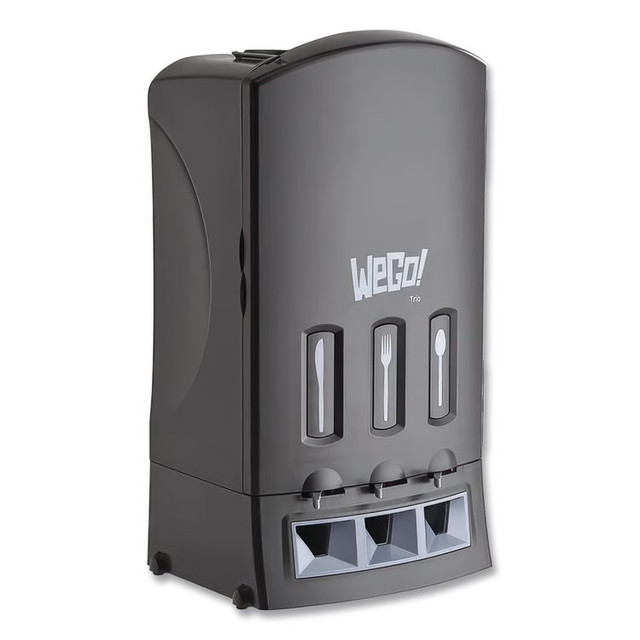 TEAM THREE GROUP WeGo 56102200 Trio Utensil Dispenser, Holds 100 Forks/100 Knives/100 Spoons, 13.39 x 15.75 x 23.62, Black