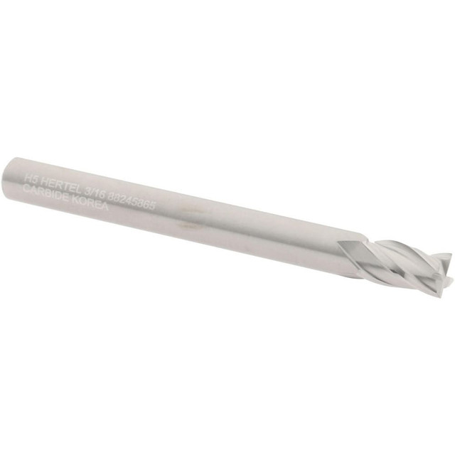 Hertel 750038 Square End Mill: 3/16'' Dia, 5/16'' LOC, 3/16'' Shank Dia, 2'' OAL, 4 Flutes, Solid Carbide