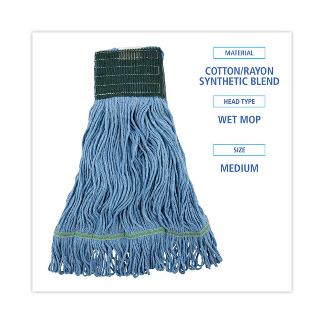 BOARDWALK 400MBC Looped End Mop Kit, Medium Blue Cotton/Rayon/Synthetic Head, 60" Yellow Metal/Polypropylene Handle