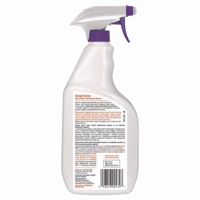 SUNSHINE MAKERS, INC. Simple Green® 01032 Clean Finish Disinfectant Cleaner, Herbal, 32 oz Spray Bottle, 12/Carton