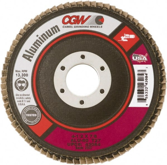 CGW Abrasives 43241 Flap Disc: 7/8" Hole, 36 Grit, Aluminum Oxide, Type 27