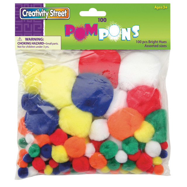 DIXON TICONDEROGA CO Creativity Street® Pom Pons, Bright Hues, Assorted Sizes, 100 Pieces