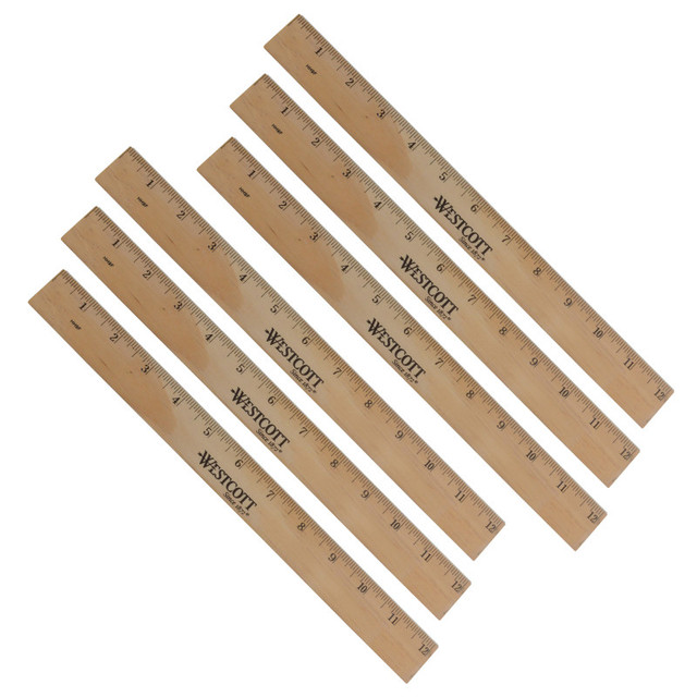 ACME UNITED CORPORATION Westcott® Wood Ruler, Metric and 1/16 in Scale With Single Metal Edge, 12 in Long, Set of 6