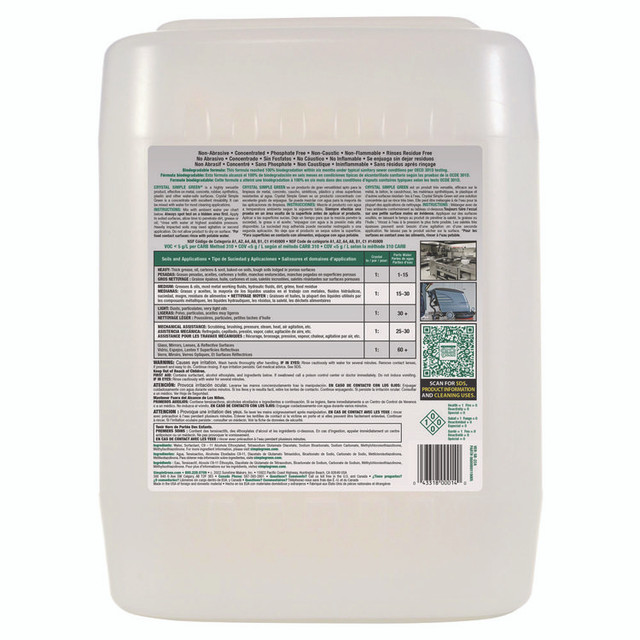 SUNSHINE MAKERS, INC. Simple Green® 19005 Crystal Industrial Cleaner/Degreaser, 5 gal Pail