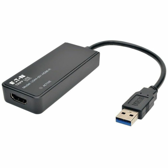 Choose this USB 3.0 to HDMI dual-monitor adapter if you need to achieve 1080p video resolutions. The Tripp Lite U344-001-HDMI-R SuperSpeed USB 3.0 to HDMI Dual-Monitor External Video Graphics Card Adapter features 512MB of memory and up to 6 can be added to a single computer.  Connects an HDMI TV to a USB 3.0 port.  Allows up to 6 adapters to be added to a single computer.  Supports video resolutions up to 2048 x 1152, 1080p (60 Hz).  Offers 512MB DDR2 SDRAM of memory.  Compatible with Windows and Intel Mac as well as Ubuntu 14.04.2.  Backed by the manufacturers 1-year warranty.  Black to blend in.