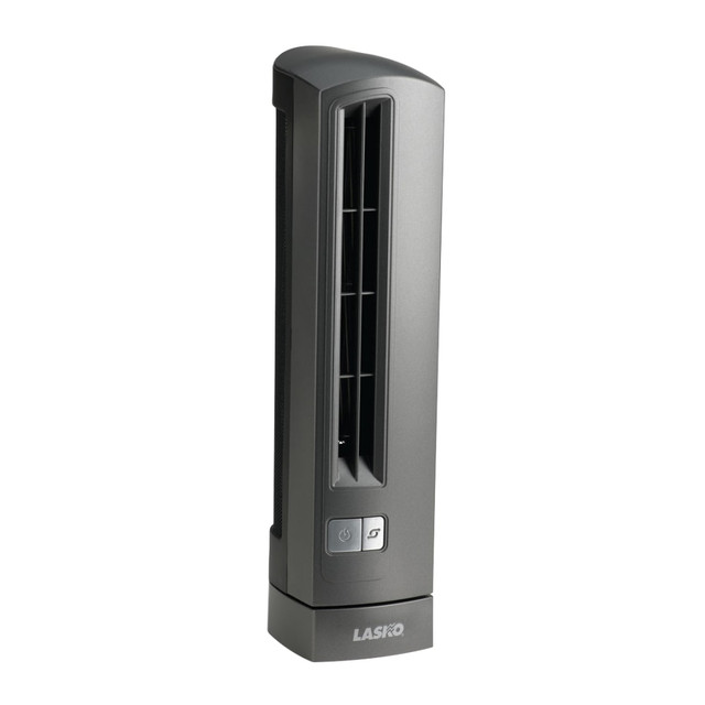 Keep your home cool during warm days with this ultra slim Lasko Air Stik fan. The 2 cooling options let you adjust the temperature to your preferred setting, while the electronic controls allow easy operation. This gray Lasko Air Stik fan has a lightweight and compact design for easy portability, and the stylish grille and widespread oscillating design ensure safety and even airflow circulation.  AeroTech design is ideal for table placement in small rooms.  Compact size and lightweight construction supports portability.  2-level refreshing speeds for a customizable setting.  Dimensions: 14-1/10inH x 3-1/4inW x 4inD.  Backed by a limited 1-year manufacturers warranty.