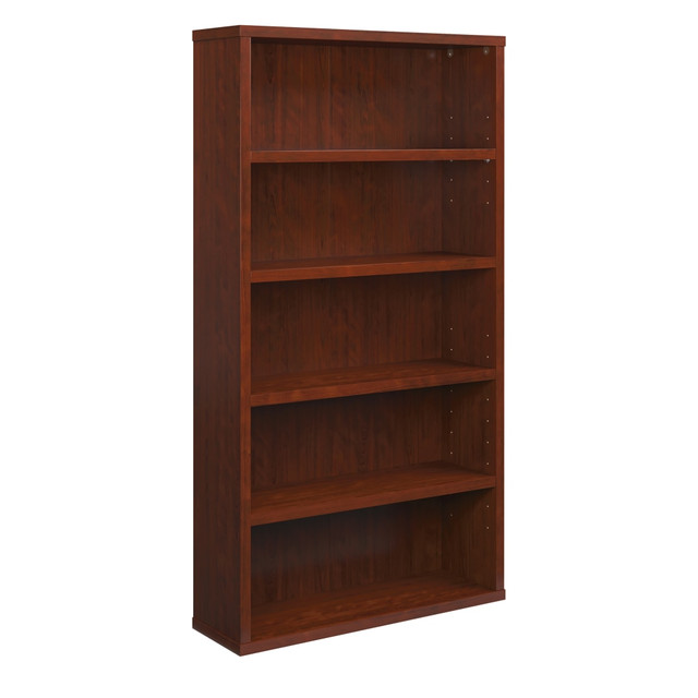 Make room for your reading collection with this 5-shelf bookcase. The bookcase comes with adjustable shelves to help display tall or short decorative pieces. The wooden bookcase offers 1-1/4in panels for durability.  Made of wood with 1-1/4in panel construction.  5 total shelves, including 3 adjustable shelves.  Meets and/or exceeds BIFMA performance standards.  Assembly required.