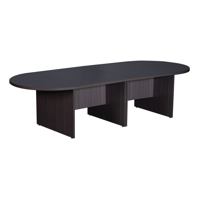 From presentations with new clients to weekly meetings with your team, take care of business at the Boss Office Products 120inW Wood Race Track Conference Table. Theres plenty of room for up to 10 people to comfortably gather together around the racetrack-style tabletop, and the sturdy surface is evenly balanced thanks to the leveling glides. Designed with an attractive, scratch-resistant finish, this large conference table can complement your professional office for years to come.  Crafted from wood.  Thermally fused melamine surface with PVC edge banding resists scratches.  120in x 49in tabletop accommodates up to 10 people.  Leveling glides.  Cam-lock construction for secure fastening.  Assembly required.  This product is heavy and/or oversized and may need more than one person to handle.