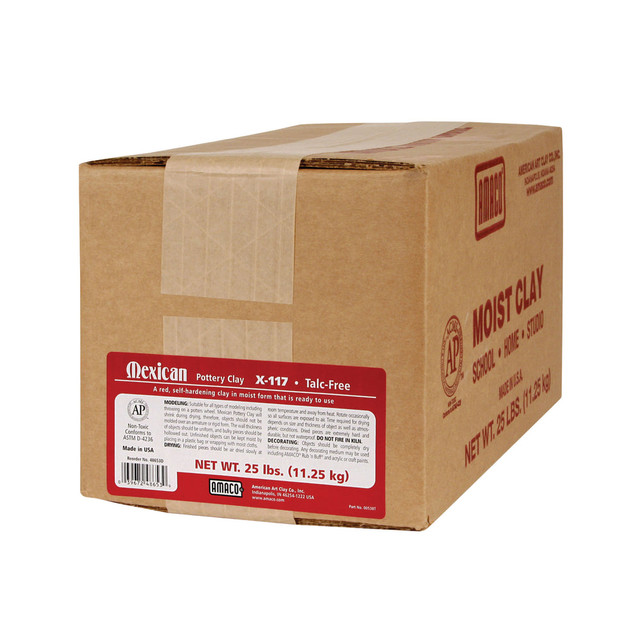 Our rich terra cotta premium quality self-hardening clay is formulated for handbuilding, sculpture and wheel throwing. Modeled objects with resemble Native American or Mexican Pottery with little or no decoration necessary.  Moist, ready-to-use. Pieces dry hard and durable, but not waterproof. Can be painted.  Keep unused clay in a plastic bag or wrapped in damp cloth to prevent drying out.  It will shrink during drying, so it is best to hollow out bulky sculptures or wrap a slab of clay around a loose crumpled paper armature before modeling.  Allow the finished piece to dry slowly and evenly on all sides at room temperature and away from heat until hard.  When piece is completely dry, decorate with AMACO Rub N Buff, school paints, temperas, acrylics or liquid crayons.