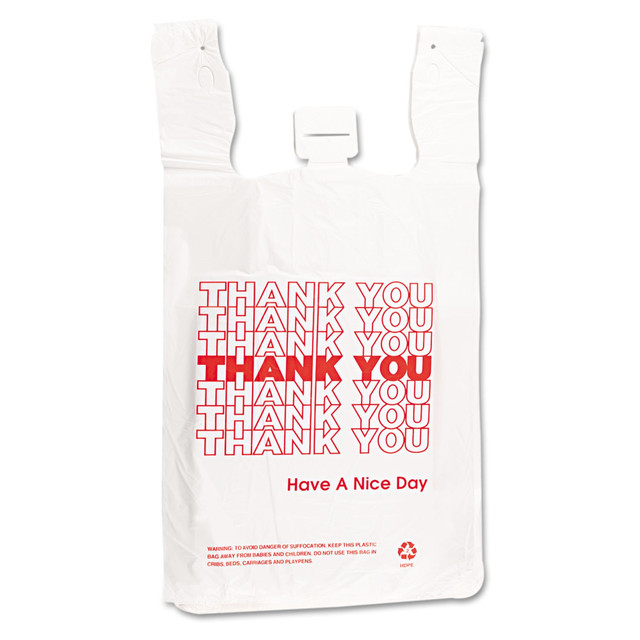 Carry out groceries, take out and more with the Barnes Paper Company Plastic T-Sacks. These bags are made of plastic for strength and durability, and they have a unique design that provides a positive touch.  Made of plastic for strength and durability.  Unique design provides a welcoming touch.
