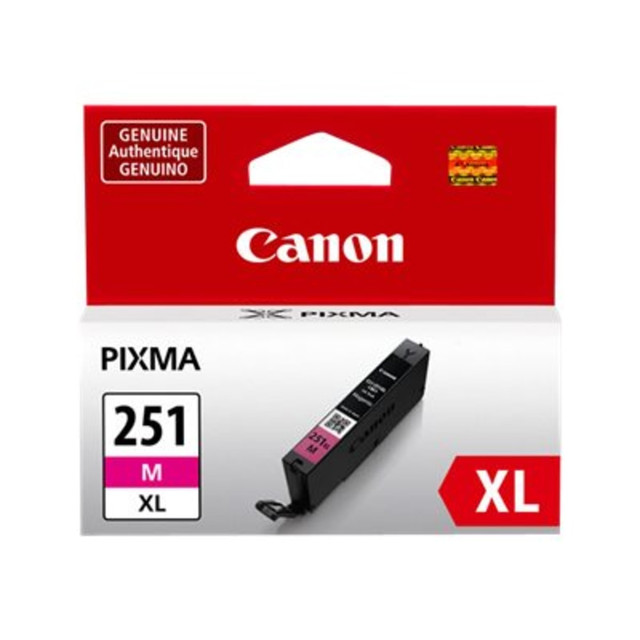 This CLI-251 XL magenta ink tank delivers improved color, a wider color gamut and better color fastness. Print only with genuine Canon ink and photo paper to achieve optimum results through the ChromaLife100+ system which will deliver stunning results and longevity. Remember, a genuine Canon XL ink cartridge means high capacity, which means more ink for more prints!