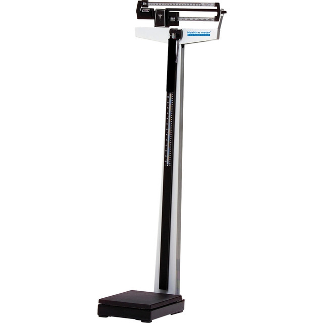 Easy-read, die-cast beam scale indicates both pounds and kilograms. Silent-Slide height measuring rod measures from 24in to 84in by 1/8in (60cm to 213cm by 1mm). Accurate in 1/4 lb. increments. The 3 3/8inH x 10 5/8inW x 20 1/2inD platform includes Dura-Top nonslip platform cover.  Beam scale offers easy-to-read engraved graduations, patented rotating poise bars, hardened steel pivots and bearings and simple, in-the-field calibration.