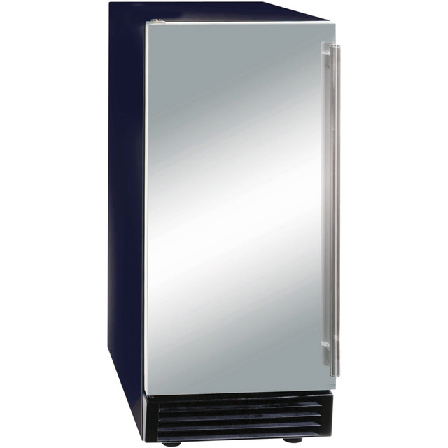 Choose durability you can trust when you install this Edgecraft MAXX ICE Premium Ice Maker. With the capacity to produce 50 lb of ice daily, this ice maker will keep you well stocked with ice when you need it.  Produces up to 50 lb of clear ice cubes per day.  Removable ice bin stores 25 lb of ice.  Bright blue LED lighting illuminates the interior.  Internal drain pump included to make installation easy, even when your drain is higher than the drain outlet on the ice maker.  Automatic overflow prevention stops ice production when ice bin is full.  Set it and forget it solid state controls.  Ice scoop and internal scoop holder included.  Finished sides and front breathing design allow for free-standing, under-counter, or built-in applications.  Stainless steel door with reversible full length handle.  Leveling legs included to support proper installation.  CFC and HCFC free.  Certified to UL and NSF standards for both household and commercial use.  Backed by the manufacturers 1-year limited warranty.  This product is heavy and/or oversized and may need more than one person to handle.