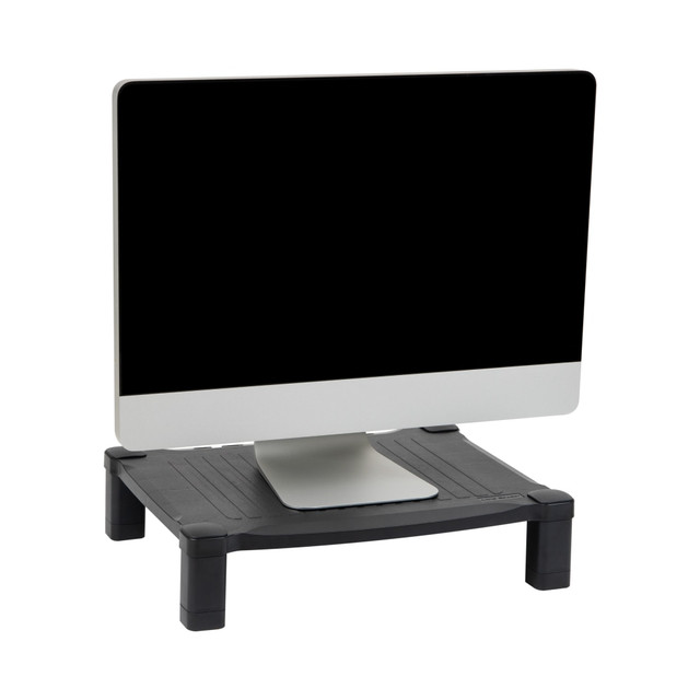 Discover the convenience and improved posture offered by this compact monitor stand, perfect for organizing your workspace and supporting your body while you view or work. Use the stand for your computer monitor, your laptop, or printer. This versatile monitor riser can also elevate your television, phone, or gaming console, with a height of 4 inches to provide optimal support and alleviate eye, neck, and back strain. When not in use, the slim stand is easy to store in small spaces or cabinets, and can be cleaned with a cloth and mild soap/water.  Maximize small space: Monitor riser lifts screen off surface, creating storage space  Quality materials and construction: Heavy-duty plastic stand supports monitors up to 22 lbs  Organize workspace: Dedicated spot for monitor, laptop or tablet, with space underneath and a pen well on top  Improve posture: Elevate screen for better sitting posture, reducing neck and back pain  Dimensions: Each monitor stand measures an efficient 17.25 long x 13.25 wide x 4 inches tall (43.82 x 33.65 x 10.16 centimeters) and weighs 2.33 lbs (1.06 kilograms)