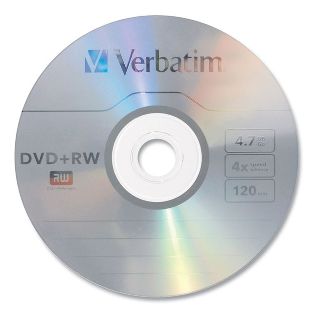 VERBATIM CORPORATION 94839 DVD+RW Rewritable Disc, 4.7 GB, 4x, Slim Jewel Case, Silver, 10/Pack