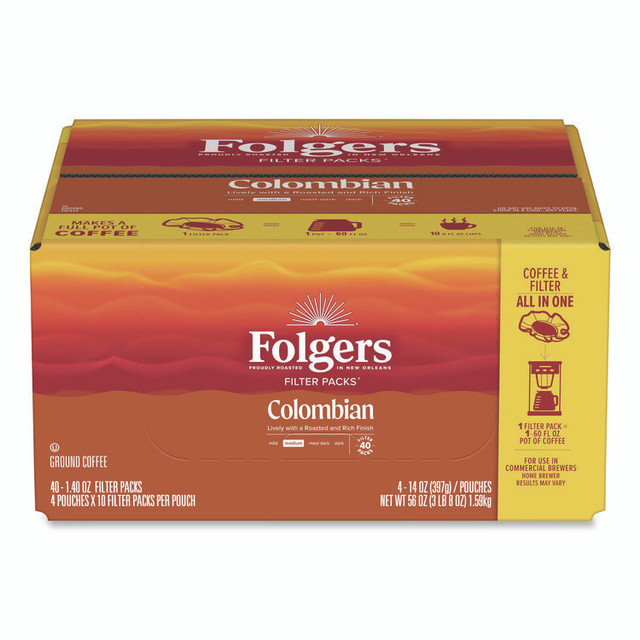 KEURIG DR PEPPER Folgers® 10107 Coffee Filter Packs, 100% Colombian, 1.4 oz Pack, 40/Carton