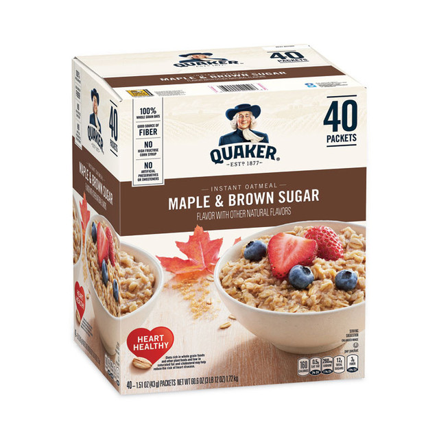 QUAKER OATS COMPANY 22000754 Instant Oatmeal, Maple and Brown Sugar, 1.51 oz Packet, 40/Carton