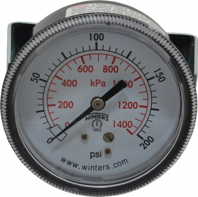 Winters P9U901441UC Pressure Gauge: 2-1/2" Dial, 1/4" Thread, U-Clamp Panel & Center Back Mount