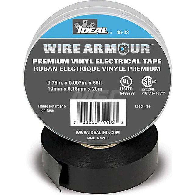 Ideal 46-33 Vinyl Film Electrical Tape: 3/4" Wide, 66' Long, 7 mil Thick, Black