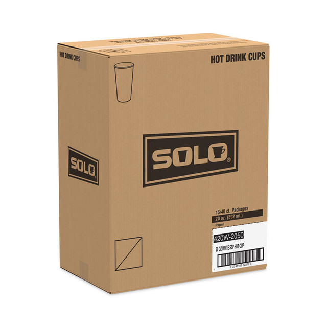 DART SOLO® 420W Single-Sided Poly Paper Hot Cups, 20 oz, White, 600/Carton