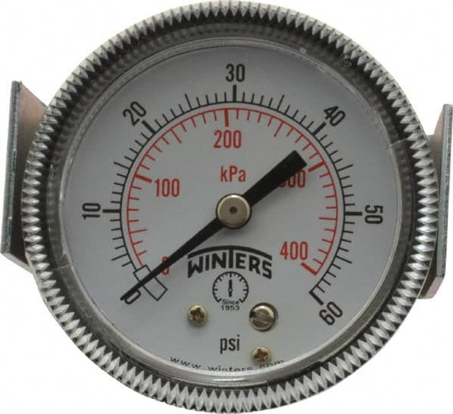 Winters P9U901404UC Pressure Gauge: 2" Dial, 0 to 60 psi, 1/8" Thread, NPT, U-Clamp Panel & Center Back Mount