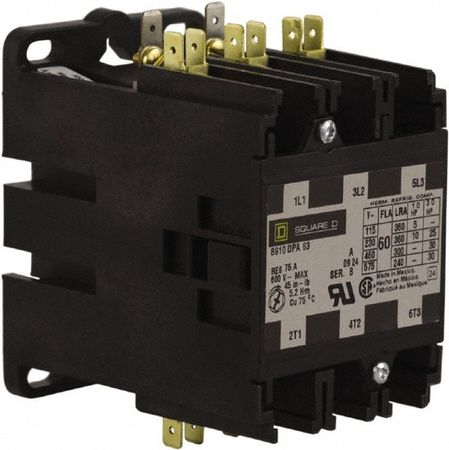 Square D 8910DPA63V14 3 Pole, 60 Amp Inductive Load, 24 Coil VAC at 50/60 Hz, Definite Purpose Contactor