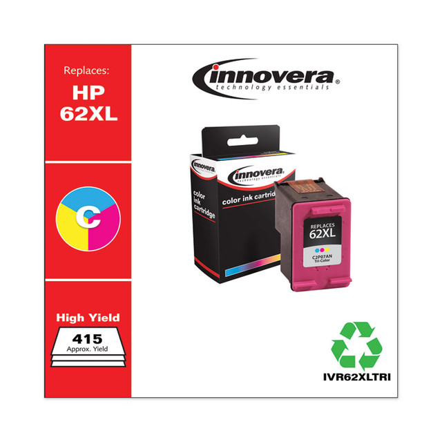 INNOVERA 62XLTRI Remanufactured Tri-Color High-Yield Ink, Replacement for 62XL (C2P07AN), 415 Page-Yield