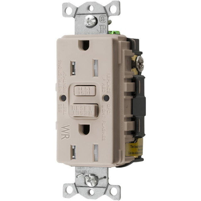 Hubbell Wiring Device-Kellems GFTWRST15LA Straight Blade Receptacles; Receptacle Type: Duplex Receptacle ; Grade: Commercial; Residential; Specification ; Color: Light Almond ; Grounding Style: Self-Grounding ; Amperage: 15.0000 ; Voltage: 125V AC