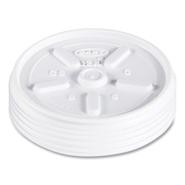 DART 12JL Plastic Lids for Foam Cups, Bowls and Containers, Vented, Fits 6 oz to 14 oz, White, 100/Pack, 10 Packs/Carton