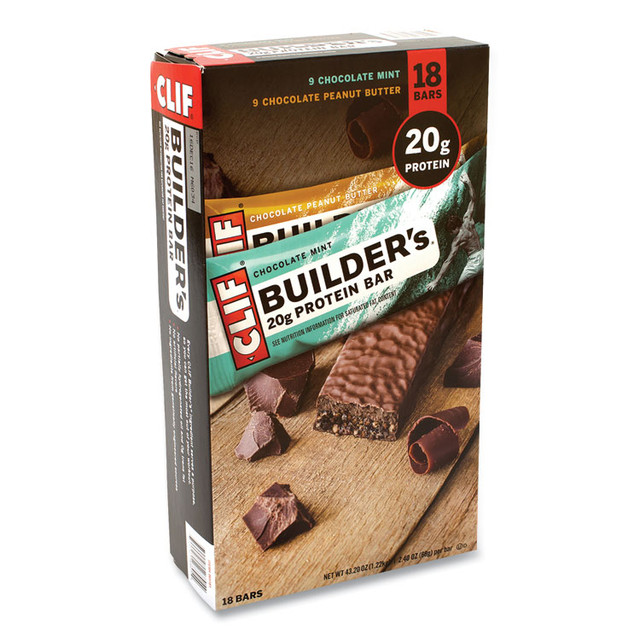 CLIF BAR & COMPANY 22000543 Builders Protein Bar, Chocolate Mint/Chocolate Peanut Butter, 2.4 oz Bar, 18 Bars/Box