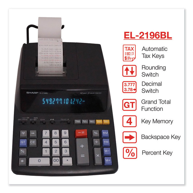SHARP TONER EL2196BL EL2196BL Two-Color Printing Calculator, Black/Red Print, 3.7 Lines/Sec