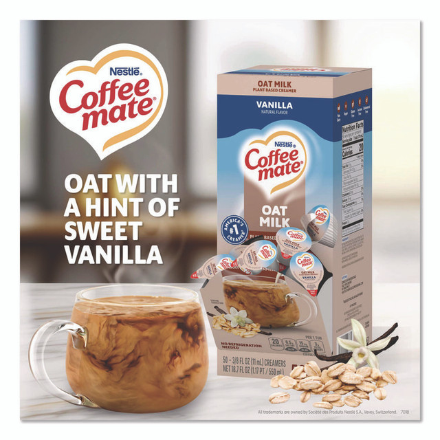 NESTLE Coffee mate® 19891BX Plant-Based Oat Milk Liquid Creamers, Natural Vanilla, 0.38 oz Mini Cups, 50/Box