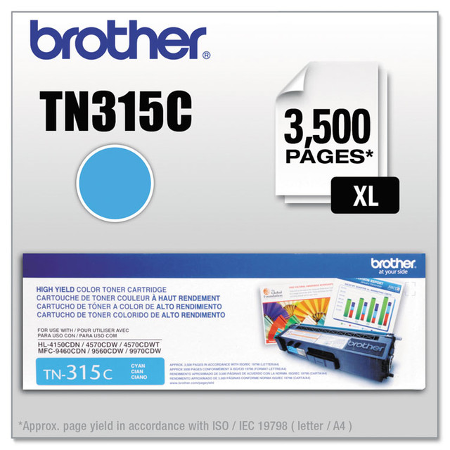 BROTHER INTL. CORP. TN315C TN315C High-Yield Toner, 3,500 Page-Yield, Cyan