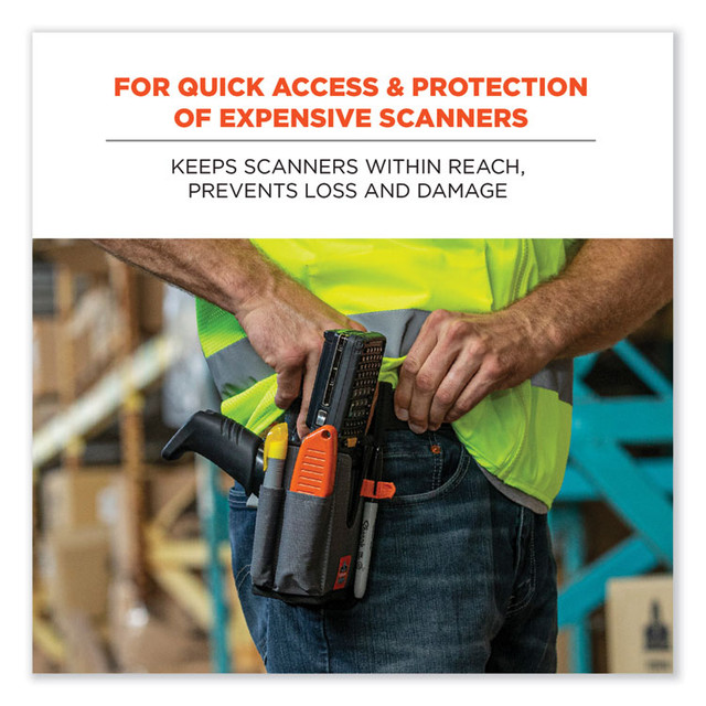 TENACIOUS HOLDINGS, INC. ergodyne® 19183 Squids 5541 Handheld Barcode Scanner Holster with Belt Clip, Large, 2 Compartments, 2.75 x 3.5 x 8, Polyester,Gray