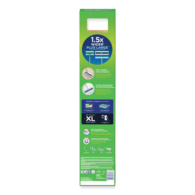 PROCTER & GAMBLE Swiffer® 01096 Sweeper Mop, XL Dry + Wet Sweeping Kit, 16.5 x 9 White Cloth Head, 46" Green/Silver Aluminum/Plastic Handle
