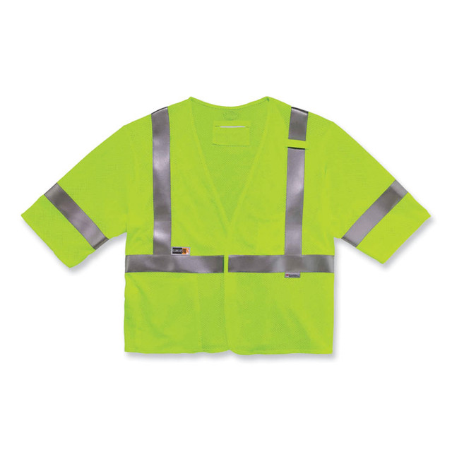 TENACIOUS HOLDINGS, INC. ergodyne® 22213 GloWear 8356FRHL Class 3 FR Hook and Loop Safety Vest with Sleeves, Modacrylic, Small/Medium, Lime